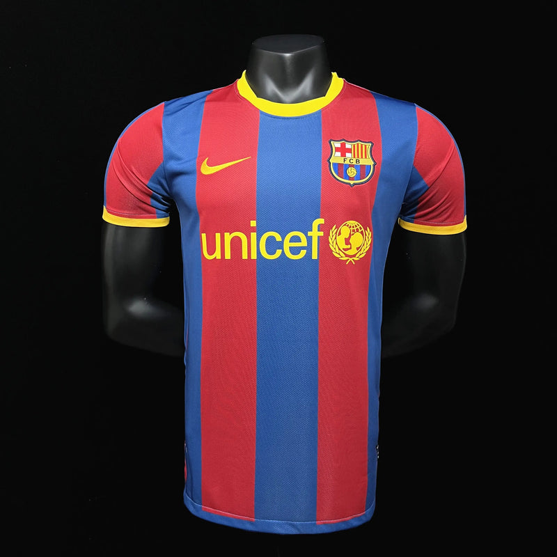 Camisa Barcelona Retrô Home 2010/11 - Torcedor Masculina - Azul e Grená