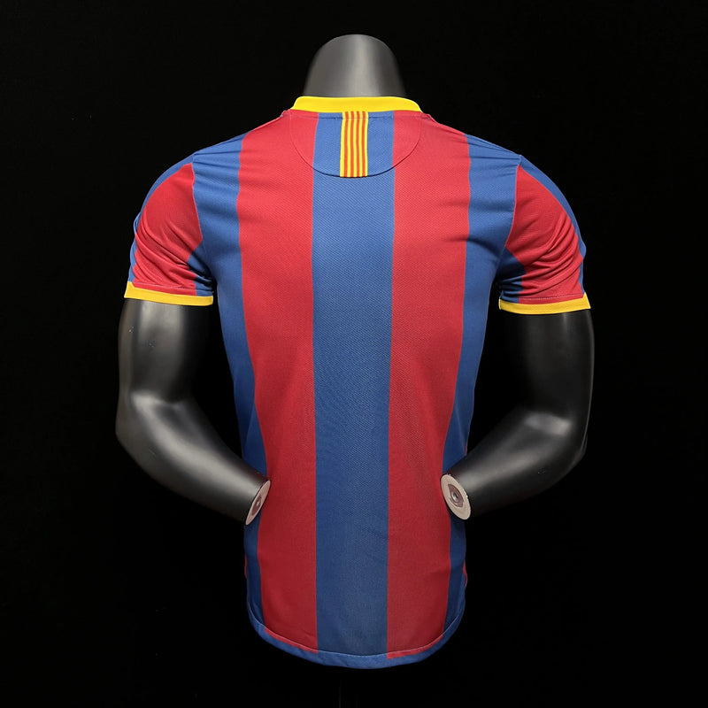 Camisa Barcelona Retrô Home 2010/11 - Torcedor Masculina - Azul e Grená