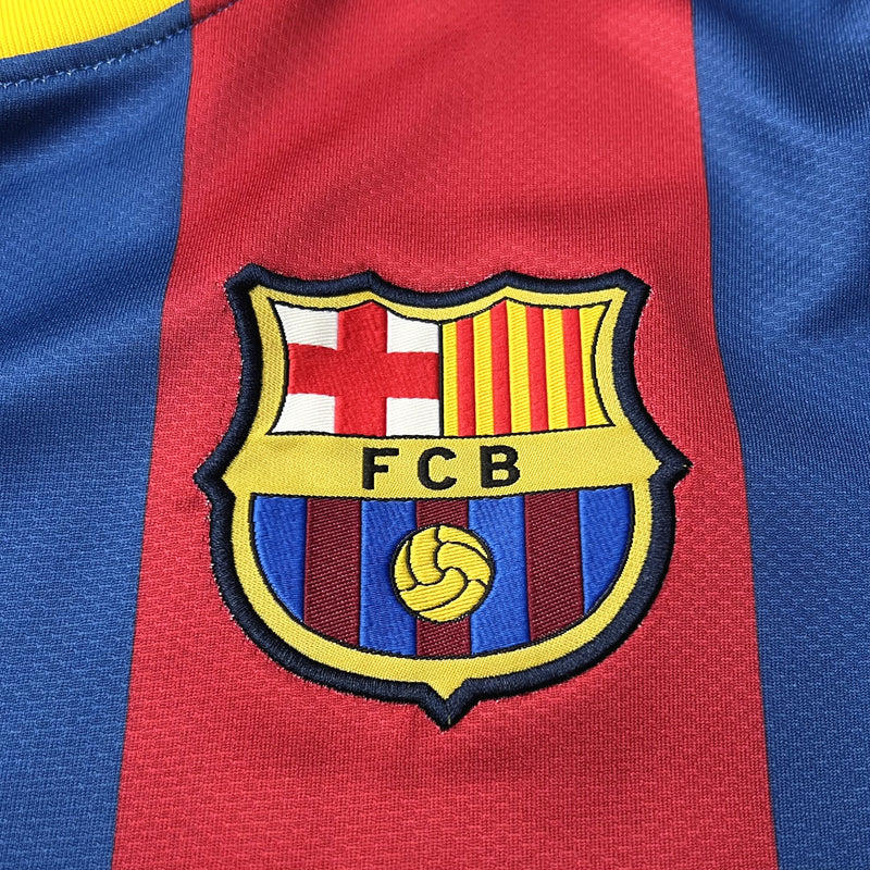 Camisa Barcelona Retrô Home 2010/11 - Torcedor Masculina - Azul e Grená