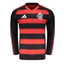 Camisa Flamengo Manga Longa 2025 Adidas Torcedor Masculina - VermelhoPreto