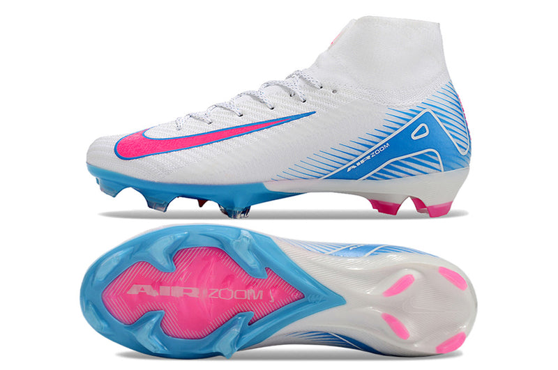 Chuteira Nike Air Zoom Mercurial Superfly 10 Elite FG Campo - Branco e Azul