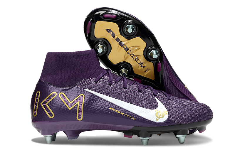 Chuteira Nike Campo Air Zoom Mercurial Superfly 10 Elite SG Trava Mista Roxo Mbappé