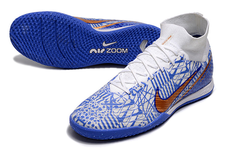 Chuteira Nike Futsal Air Zoom Mercurial Superfly 9 Elite IC - Azul/Branco